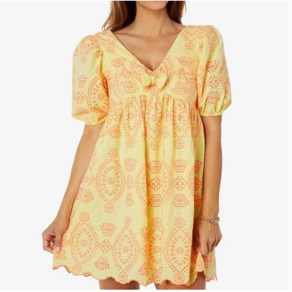 LILLY PULITZER Sarafina Dress Calla Yellow Gingham Seersucker Sz 12 $258 {X52} - Picture 3 of 11